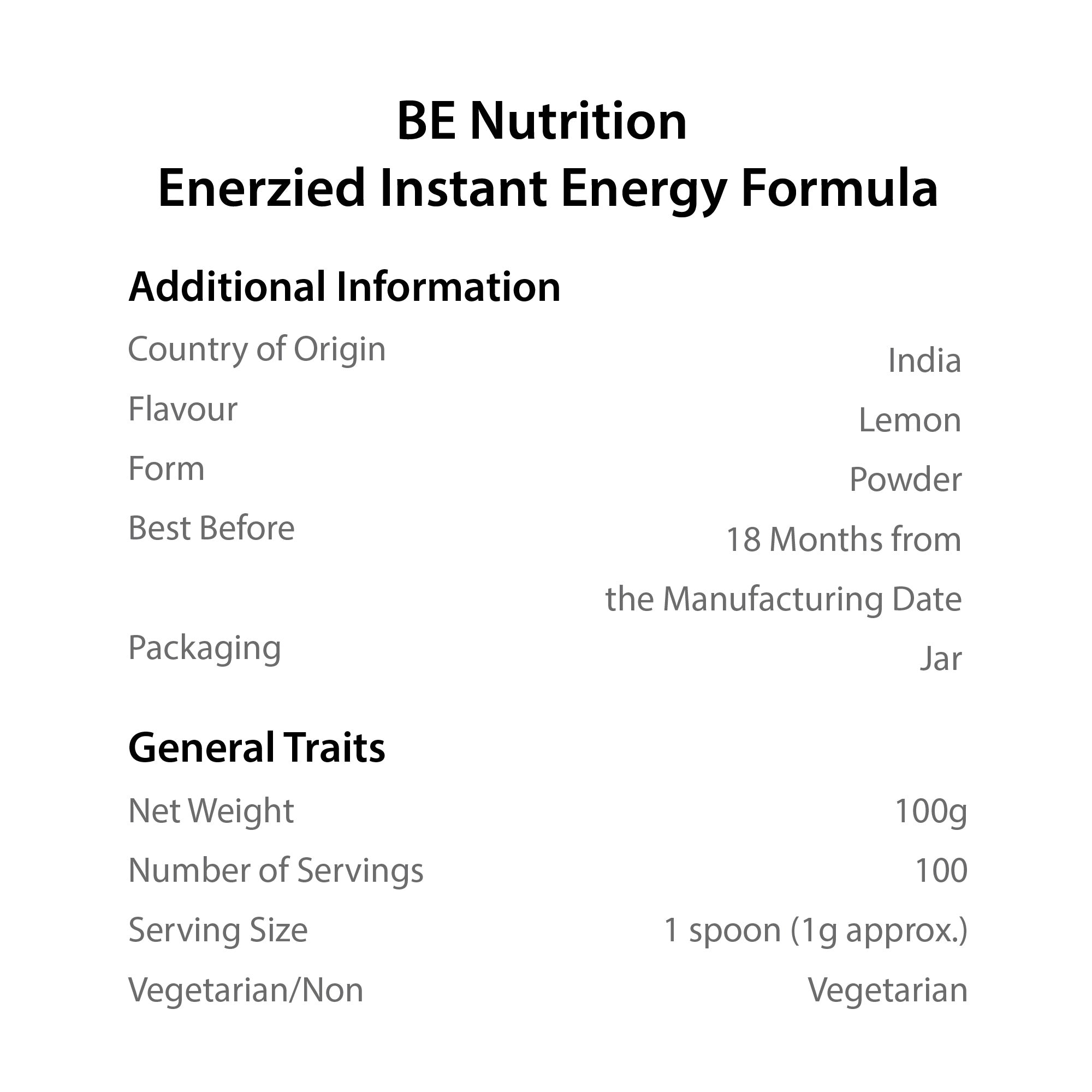 Enerzied Instant Energy Formula-Lemon - HERBS AND HILLS