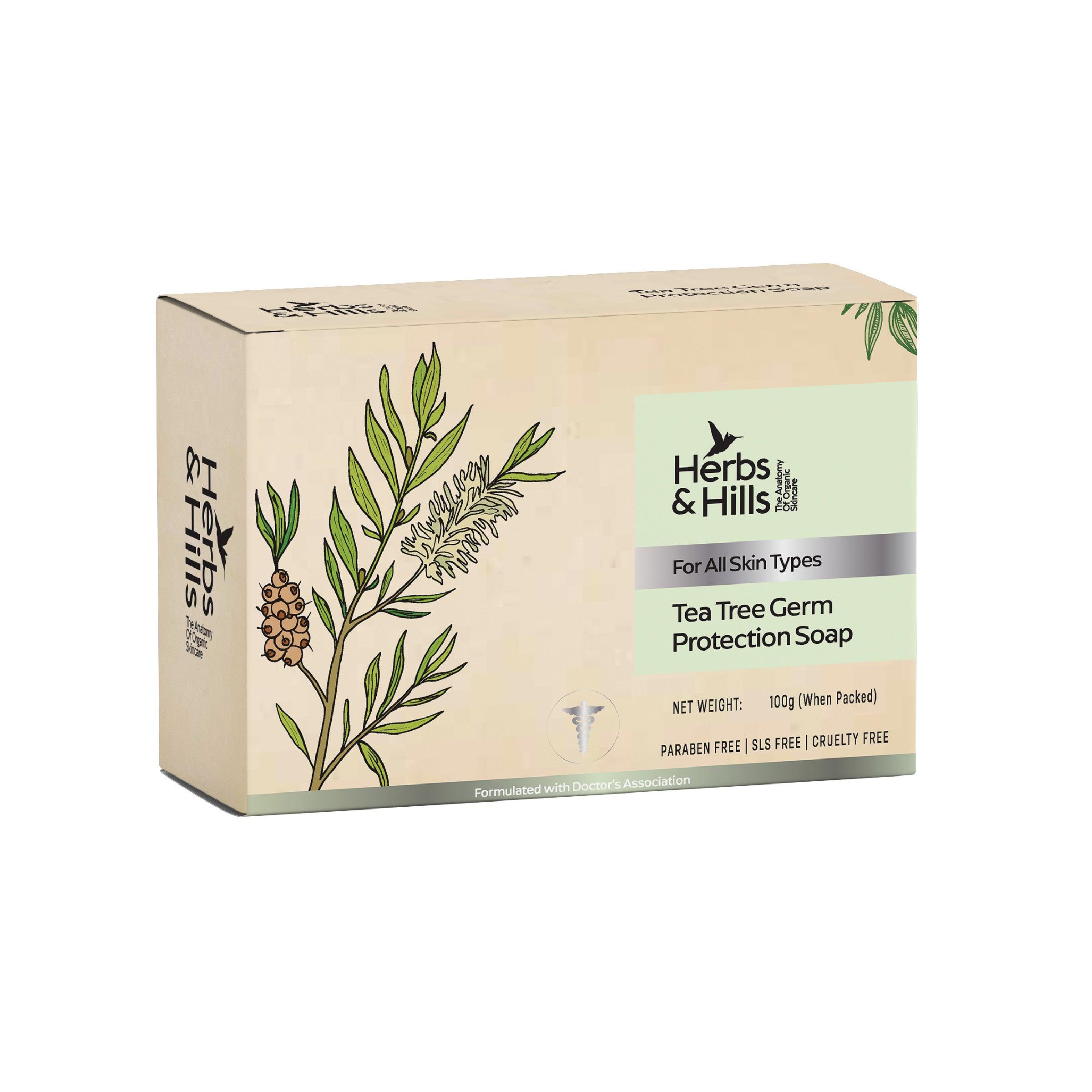 Tea Tree Germ Protection Soap - Pack of 2 (Each 190 Rs. & 100 gm) - HERBS AND HILLS